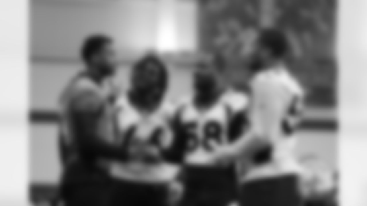 Courtland Sutton, Jeff Holland, Von Miller and Bradley Chubb during organized team activities at UCHealth Training Center in Centennial, CO, May 20, 2019.
Photo by Gabriel Christus