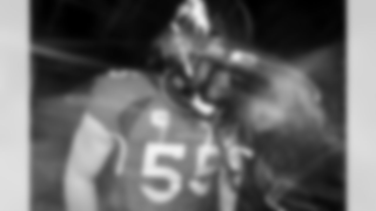 Bradley Chubb in the tunnel during player and team introductions before the Broncos' Week 7 game against the New York Jets at Empower Field at Mile High in Denver, Colorado on October 23, 2022. (Photo by Ben Swanson)