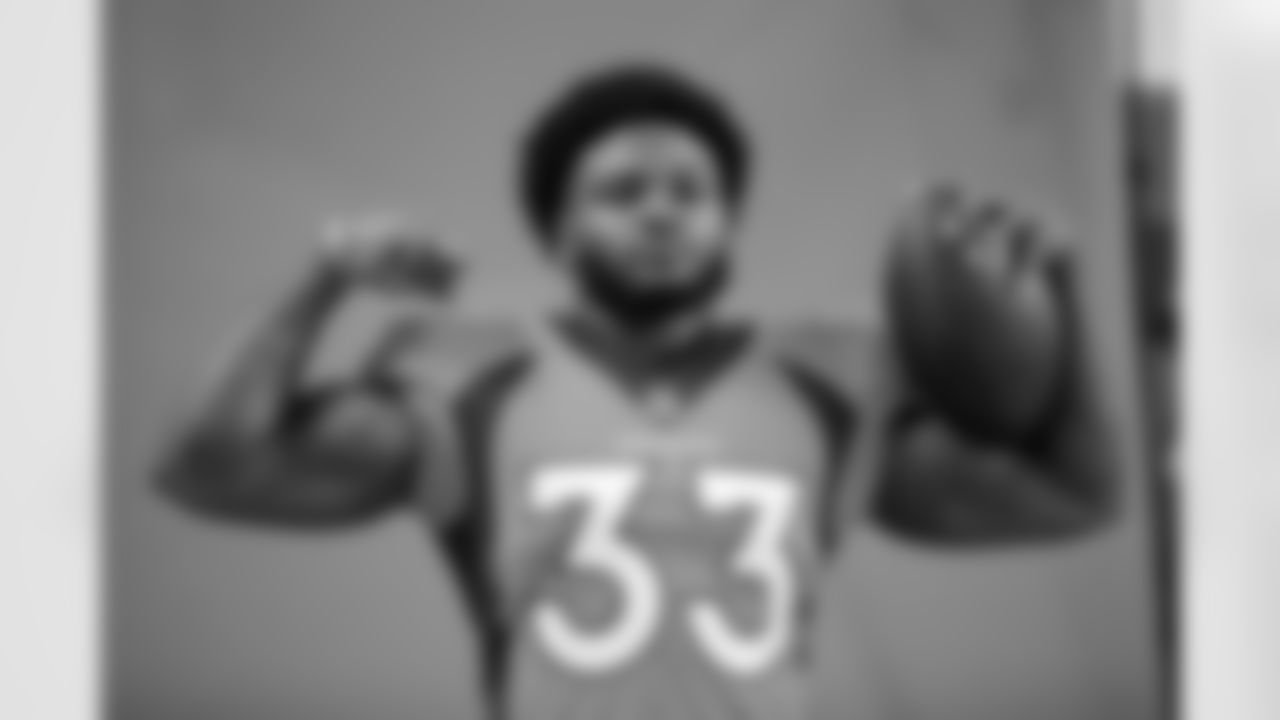Javonte Williams during the media day photo shoot for broadcast networks and internal media at UCHealth Training Center on June 14, 2021. (Photo by Ben Swanson)
