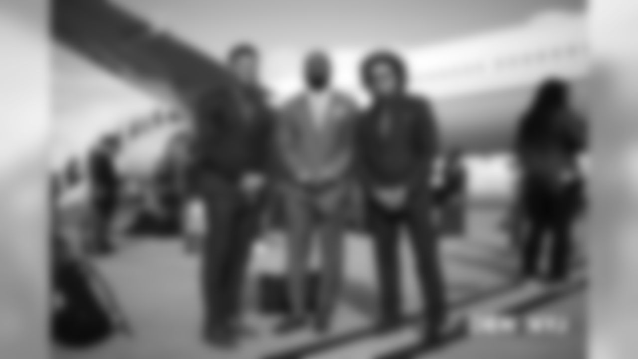 Devontae Booker, Royce Freeman and Phillip Lindsay on the tarmac at Signature Flight Support in Denver, Colorado, October 06, 2018.
Photo by Gabriel Christus