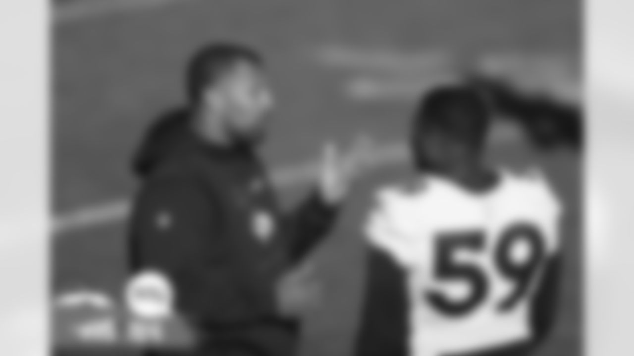 Bradley Chubb and Malik Reed during practice on Thursday, October 28, 2021 at UCHealth Training Center in Denver, Colorado.
Photo by Gabriel Christus