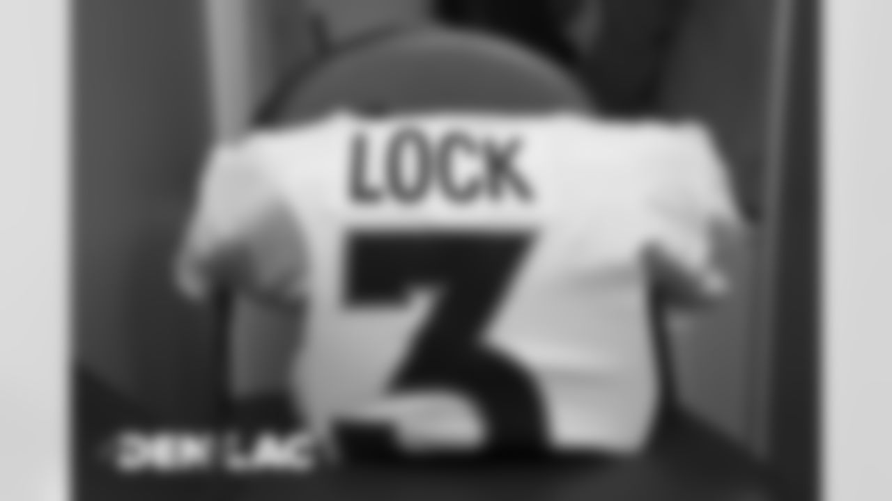 Drew Lock's jersey in the locker room before the Broncos' Week 16 game against the Los Angeles Chargers at SoFi Stadium in Inglewood, California. (Photo by Gabriel Christus)