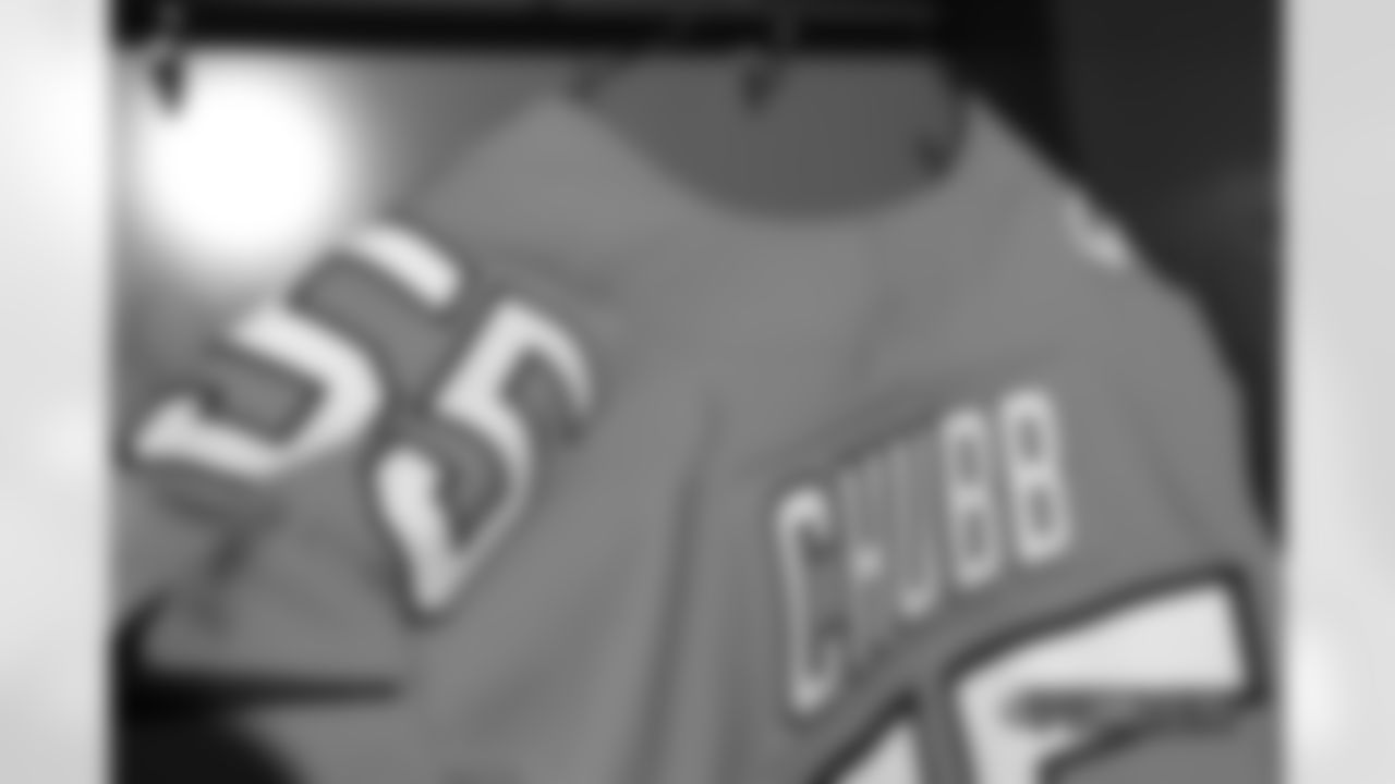 A close-up look at the Broncos' Color Rush jerseys during a photoshoot on November 20, 2018.
