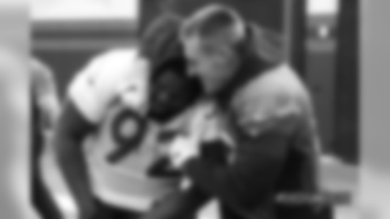Zach Kerr and Jeff Heuerman during a Saturday walkthrough at UCHealth Training Center on November 3, 2018.