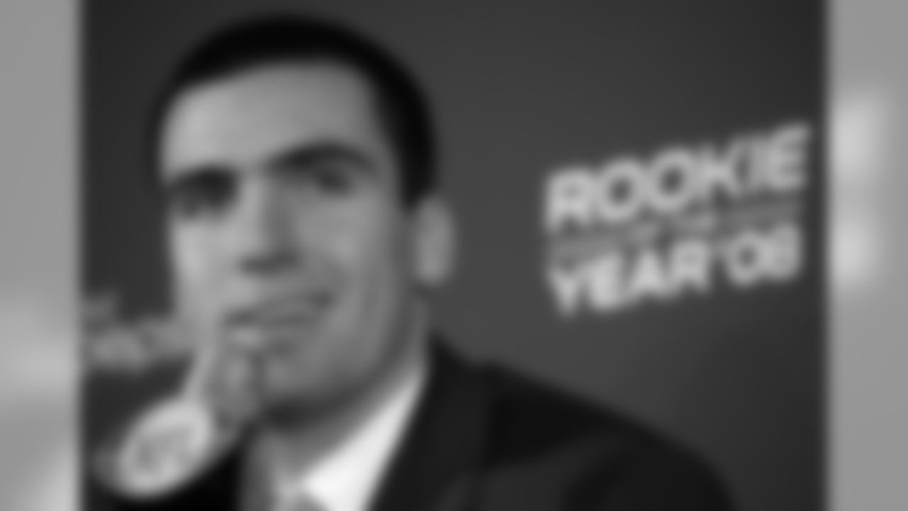 Joe Flacco speaks after winning the NFL Rookie of the Year award at a news conference on Jan. 29, 2009. (AP Photo/Morry Gash)