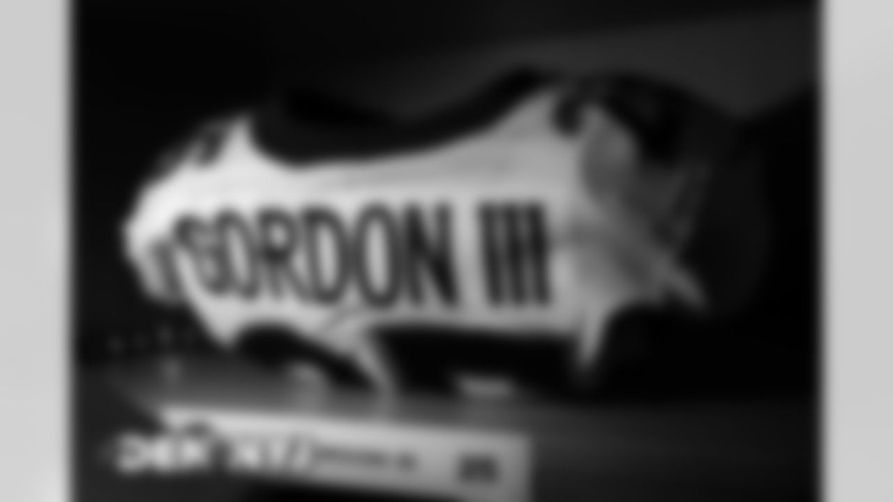 Melvin Gordon III's jersey in the equipment room before the Broncos' Week 4 game against the New York Jets at MetLife Stadium in East Rutherford, New Jersey. (Photo by Ben Swanson)