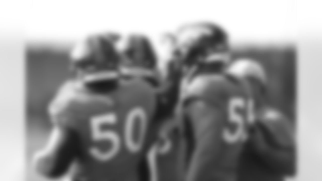 Pita Taumoepenu, Bradley Chubb, Von Miller and the outside linebackers during Training Camp on Wednesday, August 18, 2021 at UCHealth Training Center in Englewood, Colorado.
Photo by Gabriel Christus