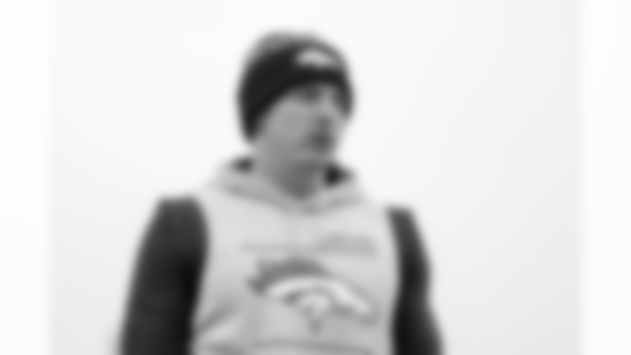 Eric Saubert before the Broncos' Week 18 game against the Kansas City Chiefs at Empower Field at Mile High in Denver, Colorado on January 8, 2022. (Photo by Matt Dirksen)
