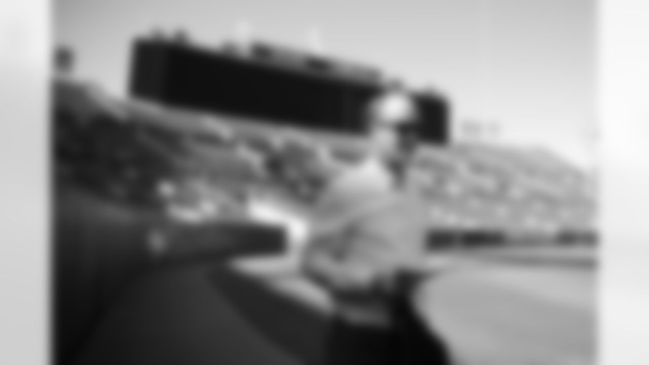 Peyton Manning walks to a set during the taping of an episode of Peyton's Places at Empower Field at Mile High on June 26, 2020. (Photo by Ben Swanson)