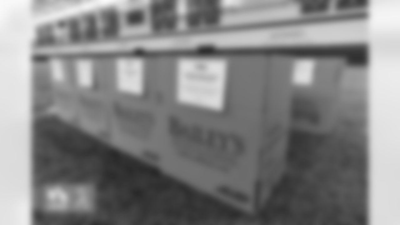 Bailey's Moving & Storage boxes during an event in which players wrote cards to military members and assembled care packages as part of Salute to Service month activities at UCHealth Training Center on November 15, 2022. (Photo by Ben Swanson)