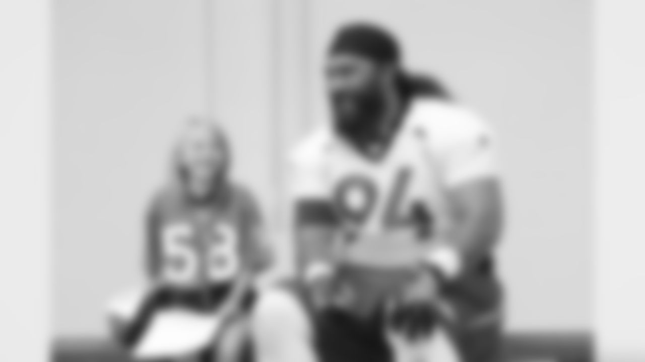 Children's Hospital Colorado junior reporter Kaylea interviews Domata Peko Sr. after practice on September 5, 2018 at UCHealth Training Center.
