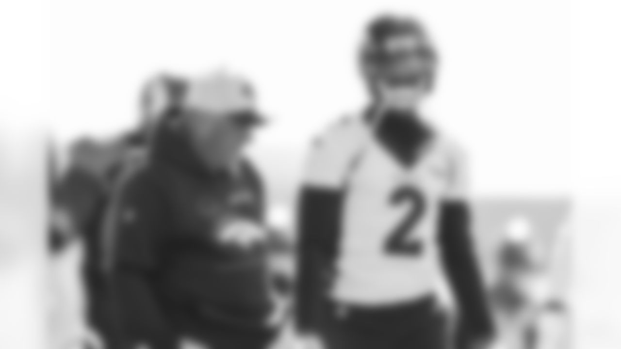 Vic Fangio and Pat Surtain II during practice on Wednesday, October 13, 2021 at UCHealth Training Center in Englewood, Colorado.
Photo by Gabriel Christus