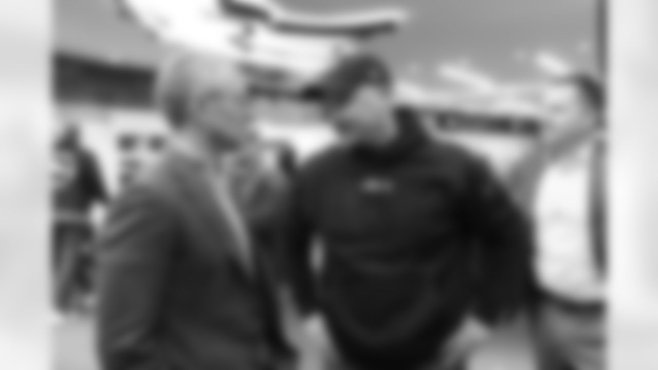 Greg Penner and Head Coach Nathaniel Hackett after the Denver Broncos' Week 15 game against the Arizona Cardinals at Empower Field at Mile High in Denver, Colorado on December 18, 2022. Photo by Ben Swanson/DenverBroncos.com