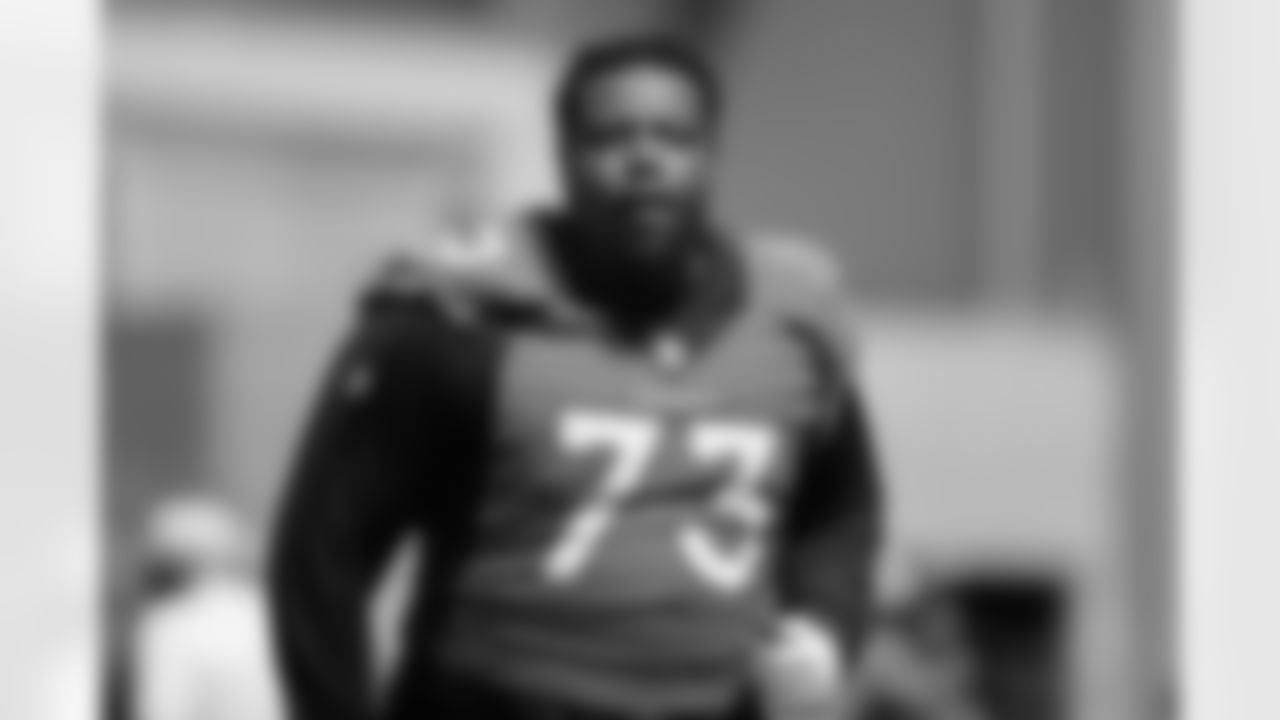 Cameron Fleming during the seventh day of OTA practices at UCHealth Training Center on June 7, 2021. (Photo by Ben Swanson)