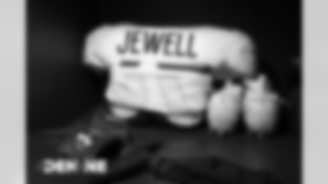 Josey Jewell's jersey and cleats in the locker room before the Broncos' Week 6 game against the New England Patriots at Gillette Stadium in Foxborough, Massachusetts, on October 18, 2020. (Photo by Ben Swanson)