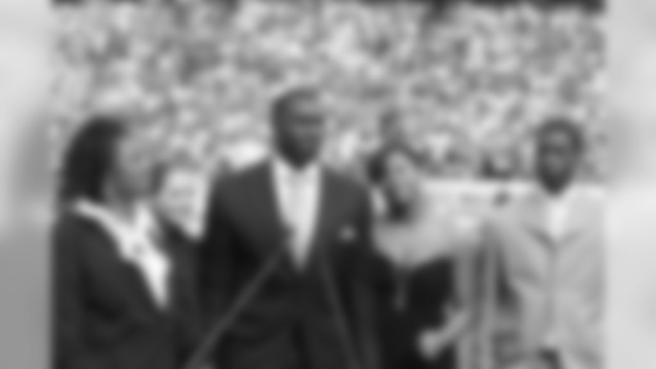 Shannon Sharpe is seen alongside his mother (far left) and other family members during his Ring of Fame induction ceremony in 2009.