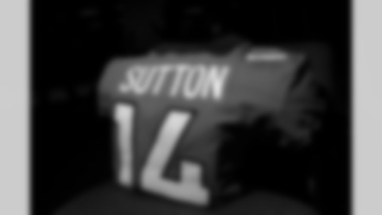 Courtland Sutton's jersey in the locker room before the Broncos' Week 4 game against the Baltimore Ravens on October 3, 2021 at Empower Field at Mile High in Denver, Colorado. (Photo by Ben Swanson)