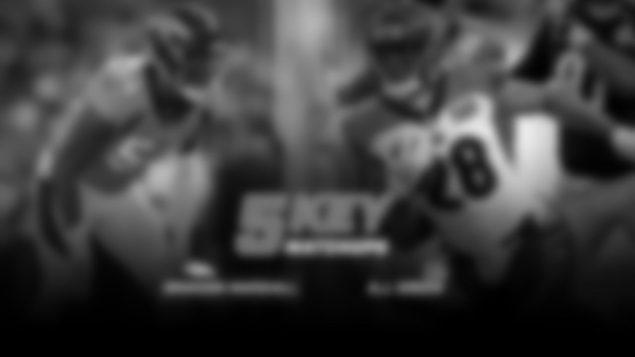 Bengals head coach Marvin Lewis spoke highly of running back Joe Mixon this week, and he's looking for even more from the rookie as the season progresses.
"He's really developing," Lewis said. "He's had some explosive plays for us, and we're just trying to — week in and day in and day out — keep him more consistent in some of the running tracks we're asking him to do and make every run a masterpiece, and don't worry about the next one or the last one. Make this one the special one. He's done well. He's got a great disposition about him, and he's going to be a fine player for a long time."
Brandon Marshall will aim to make sure this isn't the week that Mixon takes another step forward.