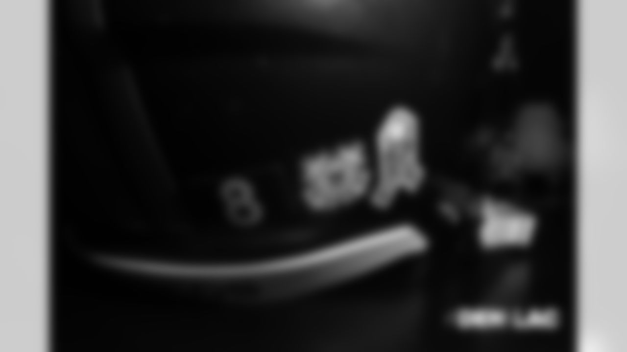 Brandon McManus' helmet with Salute to Service stickers for the U.S. Coast Guard in the locker room pregame before the Broncos' Week 11 game against the Los Angeles Chargers at StubHub Center on November 18, 2018.