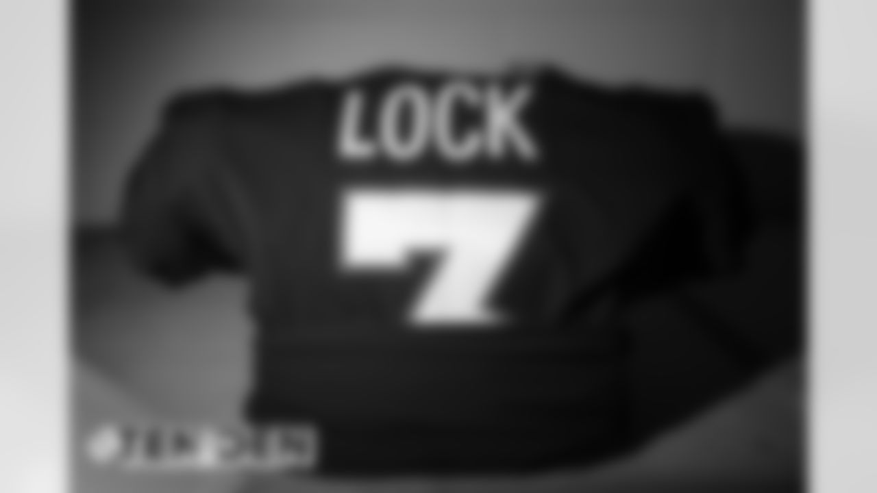 Drew Lock's jersey in the locker room before the Broncos' Week 1 game against the Tennessee Titans at Empower Field at Mile High in Denver, Colorado, on September 14, 2020. (Photo by Ben Swanson)