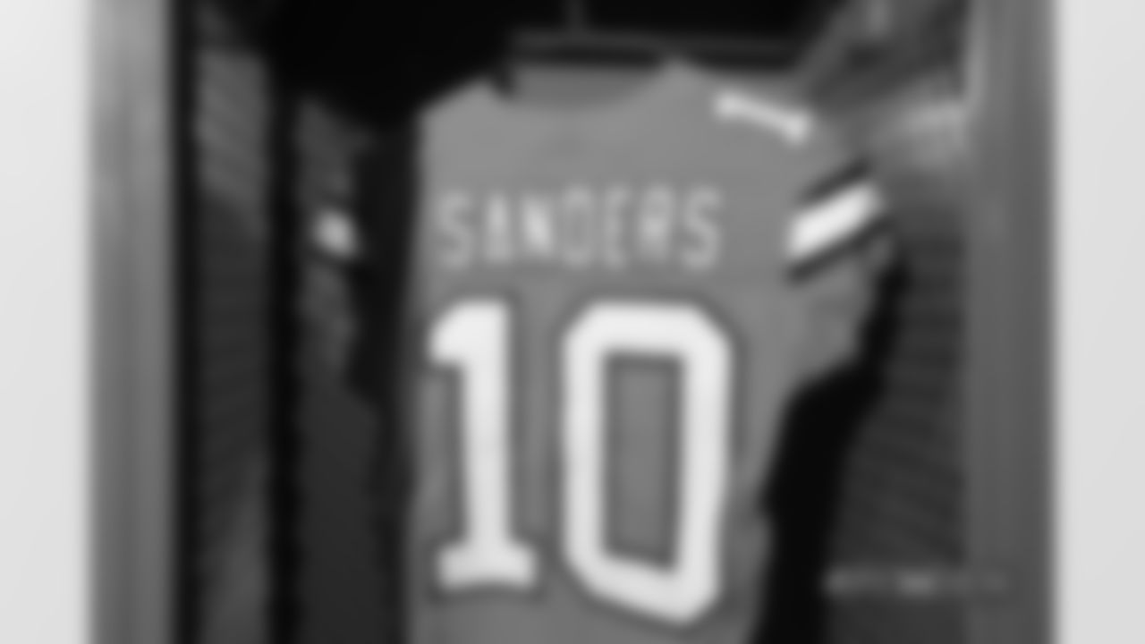 A close-up look at the Broncos' Color Rush jerseys during a photoshoot on November 20, 2018.