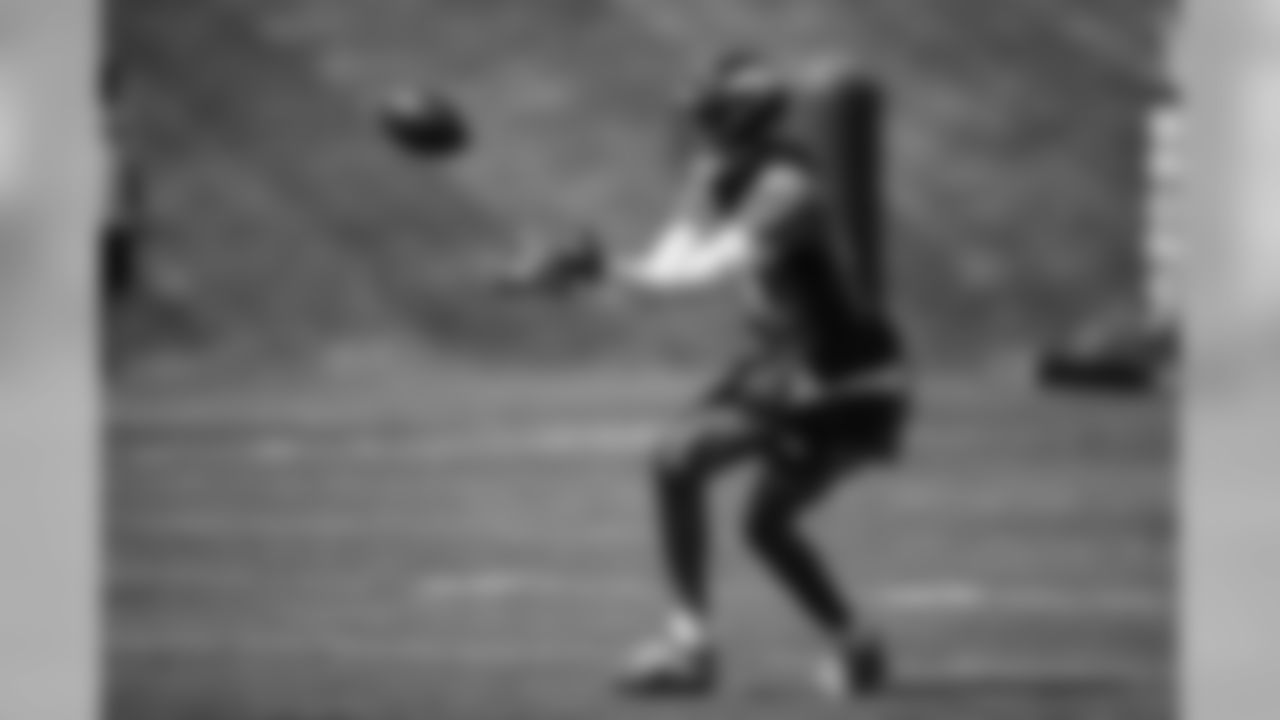 Tim Patrick makes a catch during practice at UCHealth Training Center on August 12, 2020. (Photo by Ben Swanson)