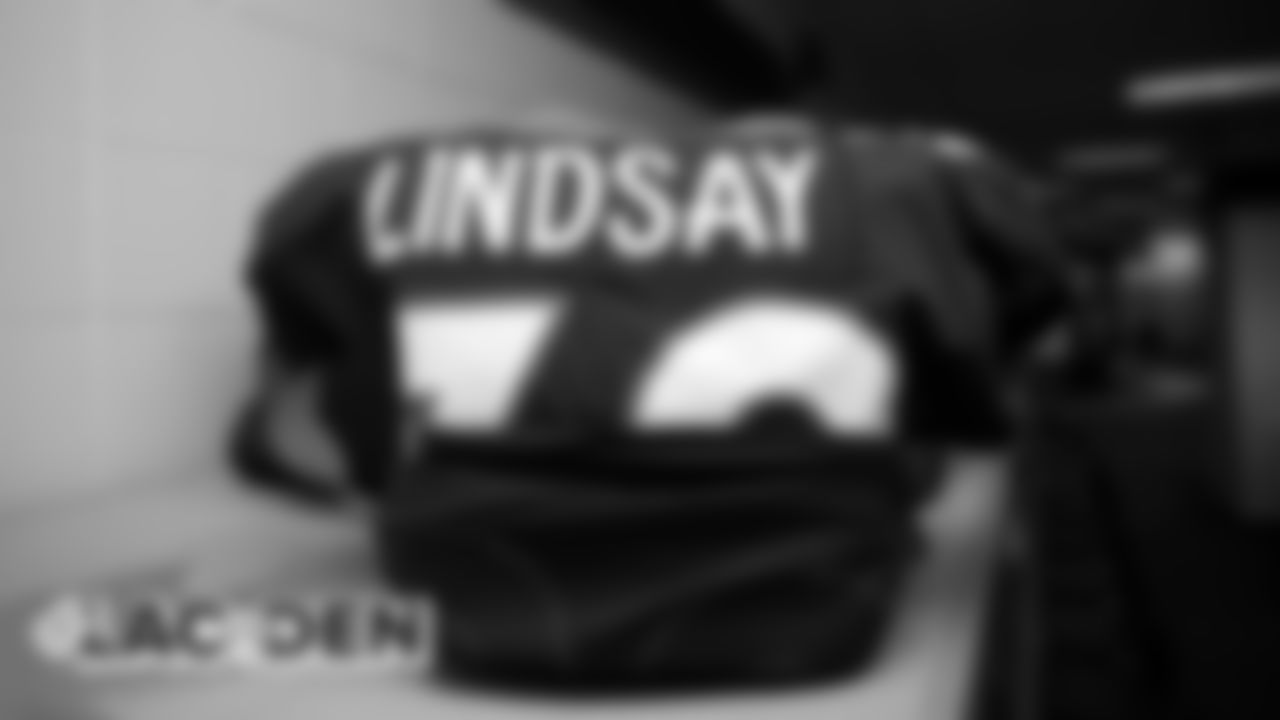Phillip Lindsay's jersey in the locker room before the Broncos' game against the Los Angeles Chargers at Empower Field at Mile High on December 1, 2019. (Photo by Ben Swanson)