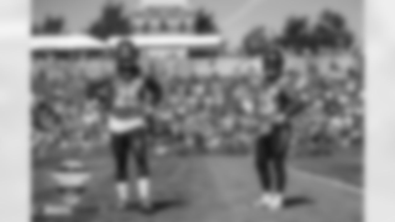 Melvin Gordon III and Javonte Williams during practice on Day 1 of training camp at UCHealth Training Center in Englewood, Colorado on July 27, 2022. (Photo by Ben Swanson)