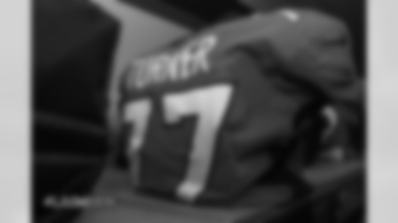 Billy Turner's jersey in the locker room pregame before the Broncos' Week 6 game against the Los Angeles Rams at Broncos Stadium at Mile High on October 14, 2018.