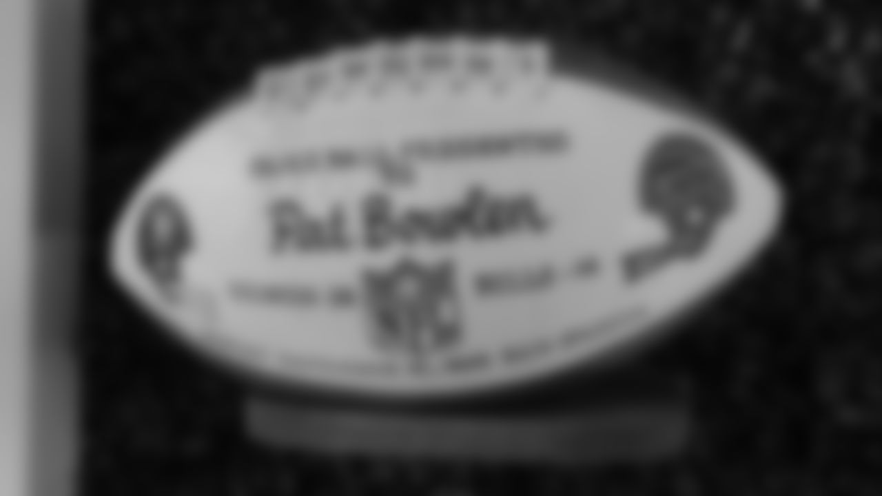 Mr. Bowlen's game ball from the Broncos' September 18, 1989, victory over the Bills is featured in a display at the open-house tribute to Pat Bowlen at Broncos Stadium at Mile High on June 18, 2019.