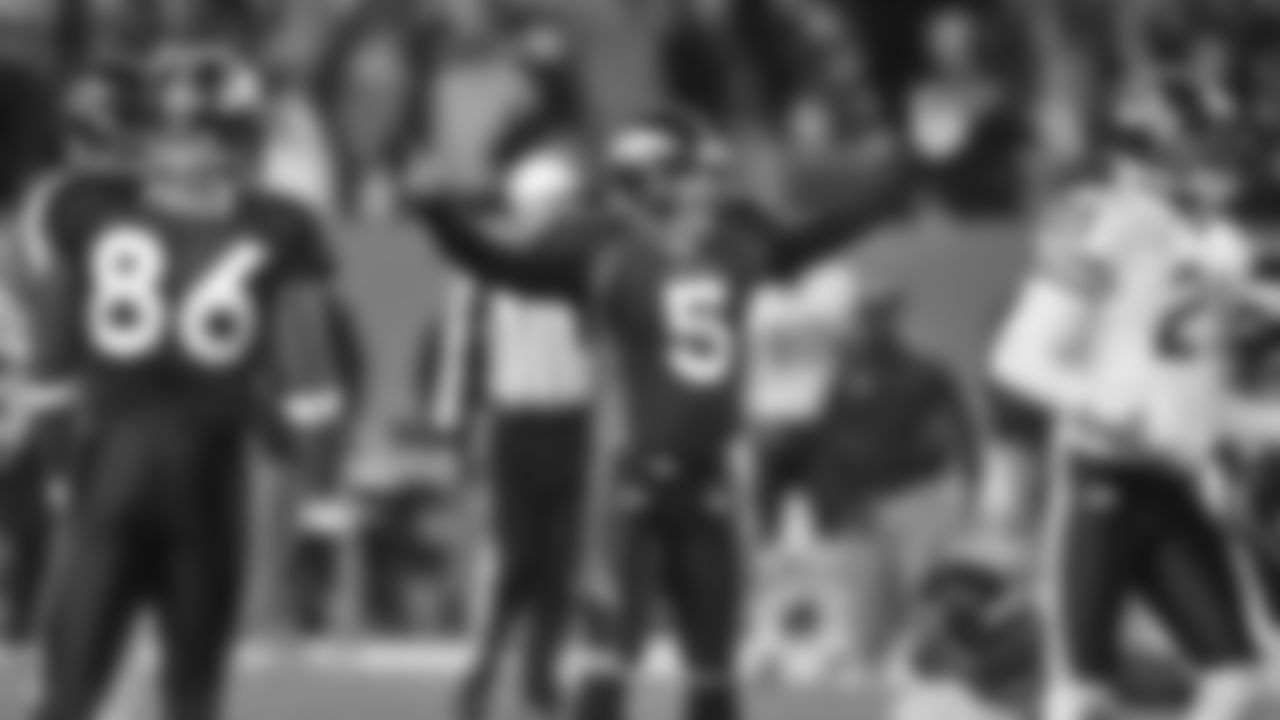 Broncos kicker Matt Prater (5) celebrates his game tying field goal forcing overtime in fourth-quarter action against the Chicago Bears December 11, 2011at Sports Authority Field at Mile High in Denver.