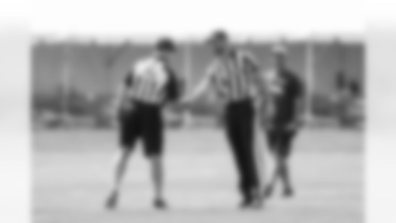 Brandon McManus, in referee costume, during practice on Day 8 of training camp at UCHealth Training Center on August 6, 2021. (Photo by Ben Swanson)