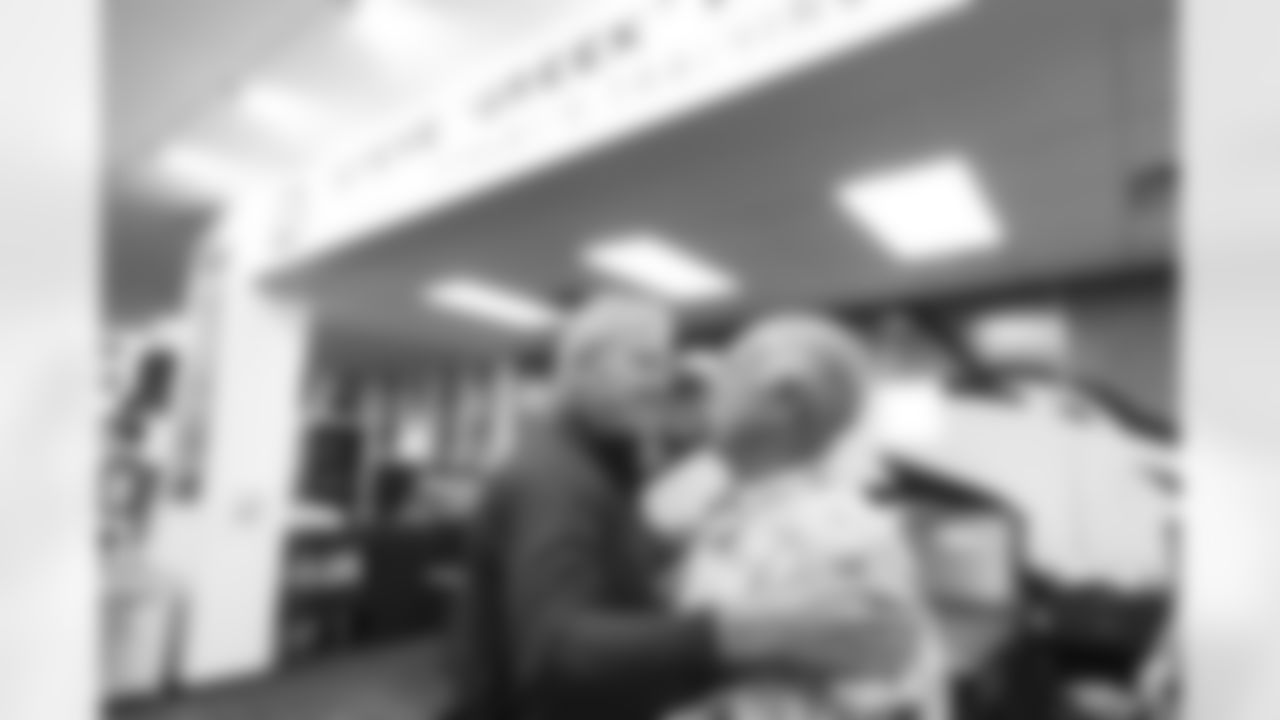 John Elway and Steve 'Greek' Antonopulos during the dedication of the Steve "Greek" Antonopulos Athletic Training Room on Saturday, October 16, 2021 at UCHealth Training Center in Englewood, Colorado.
Photo by Gabriel Christus