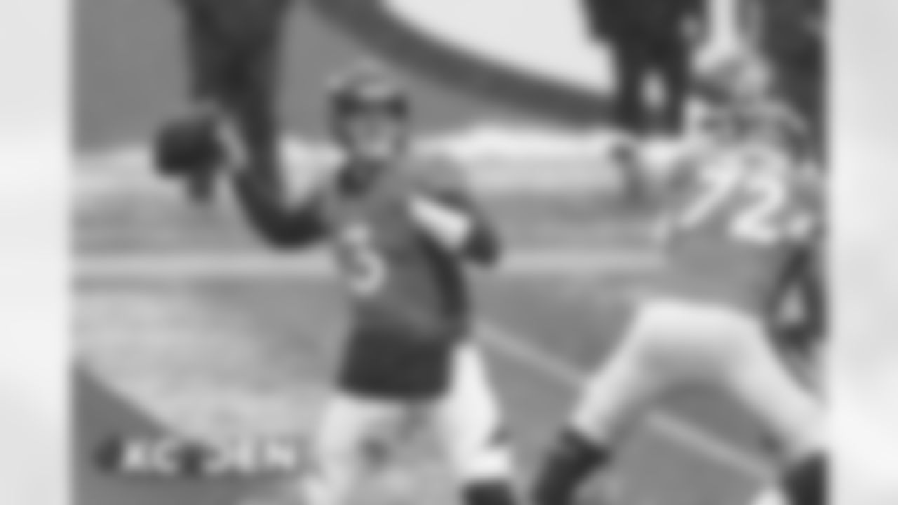 Denver Broncos quarterback Drew Lock (3) drops back to pass during the NFL game against the Kansas City Chiefs at Empower Field at Mile High in Denver, Colorado, October 25, 2020.
Photo by Gabriel Christus