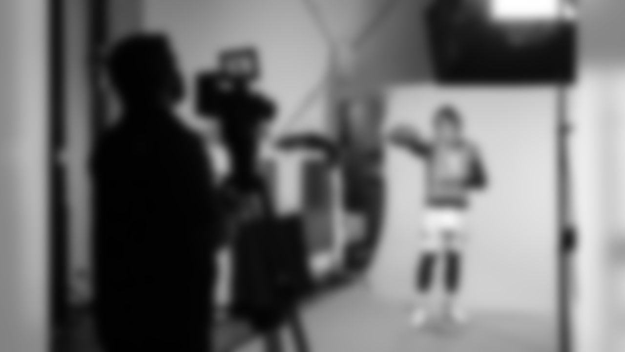 Drew Lock during a media session with green screens and a photo studio for early reports at UCHealth Training Center on July 31, 2020. (Photo by Ben Swanson)