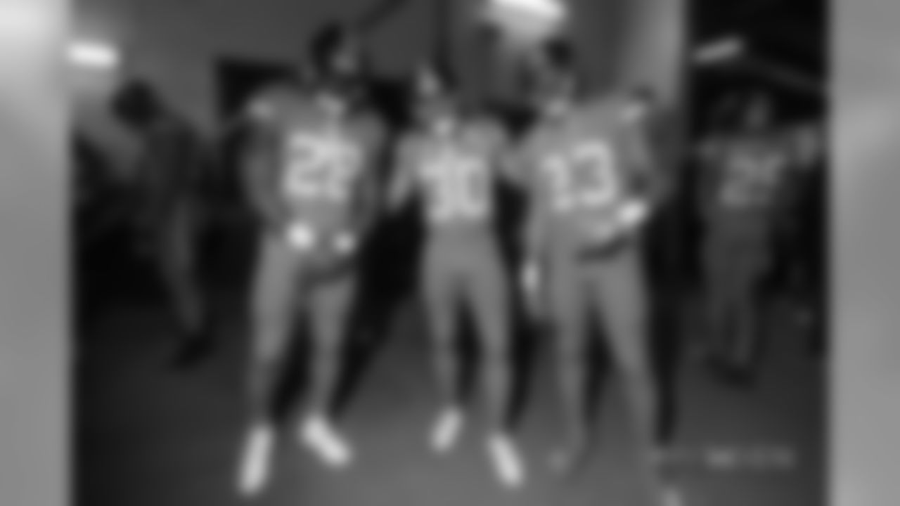 Royce Freeman, Phillip Lindsay and Devontae Booker in the tunnel during player introductions before the Broncos' Week 12 game against the Pittsburgh Steelers at Broncos Stadium at Mile High on November 25, 2018.