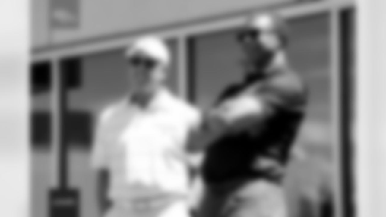John Elway and Steve Atwater during practice on the second day of rookie minicamp at UCHealth Training Center in Englewood, Colorado on May 14, 2022. (Photo by Ben Swanson)