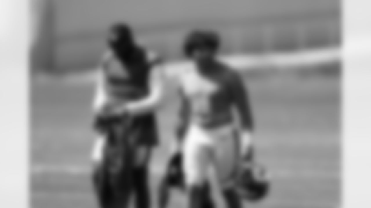 Royce Freeman and Phillip Lindsay during training camp at UCHealth Training Center in Centennial, CO, August 19, 2020.
Photo by Gabriel Christus