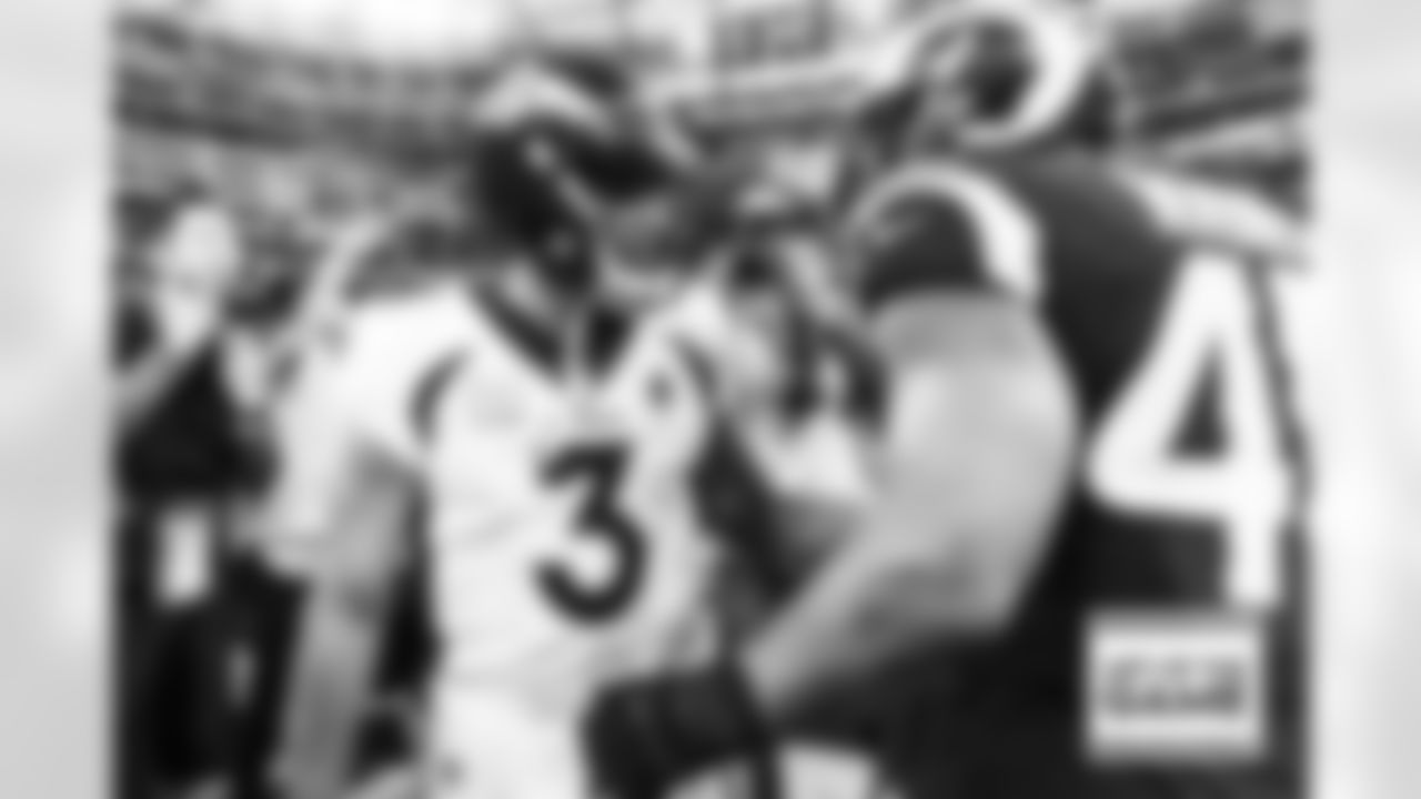 Denver Broncos quarterback Russell Wilson (3) and Los Angeles Rams linebacker Bobby Wagner (45) during an NFL game against the Los Angeles Rams on Sunday, December 25, 2022 at SoFi Stadium in Los Angeles, California.
Photo by Gabriel Christus/Denver Broncos