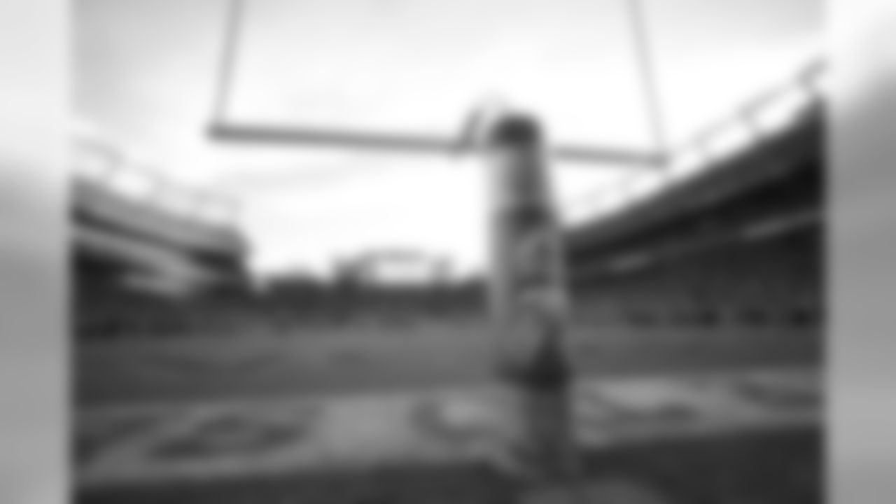 Salute to Service themed goal post during the NFL game against the Cleveland Browns at Empower Field at Mile High in Denver, Colorado, November 03, 2019.
Photo by Gabriel Christus
