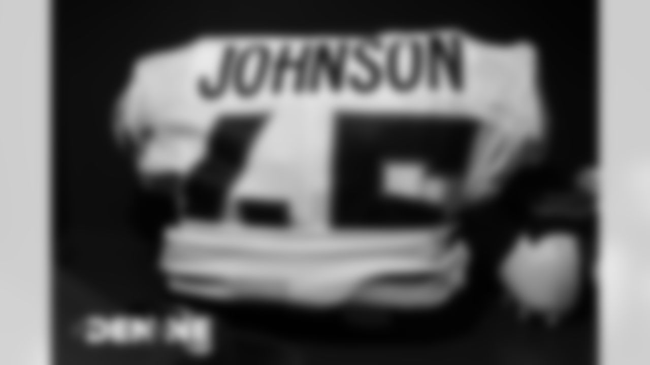 Alexander Johnson's jersey in the locker room before the Broncos' Week 6 game against the New England Patriots at Gillette Stadium in Foxborough, Massachusetts, on October 18, 2020. (Photo by Ben Swanson)