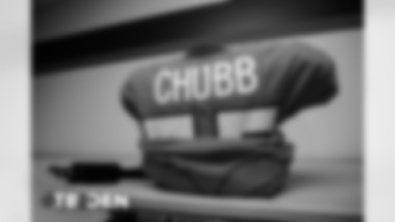 Bradley Chubb's jersey in the locker room before the Broncos' Week 3 game against the Tampa Bay Buccaneers at Empower Field at Mile High on September 27, 2020. (Photo by Ben Swanson)