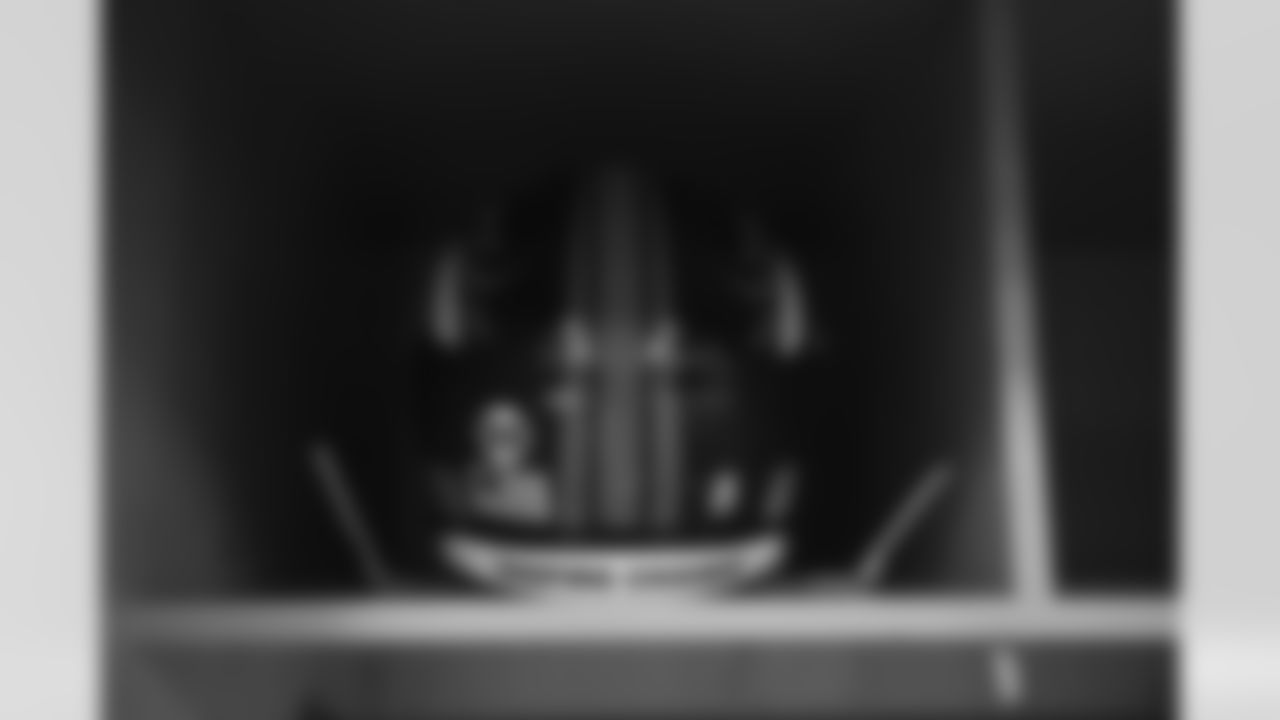 Brandon McManusÕ helmet ahead of the Broncos Week 14 game vs. the Lions at Empower Field at Mile High on December 12, 2021. The Broncos helmets have an 88 decal on them to honor former Broncos WR Demaryius Thomas.