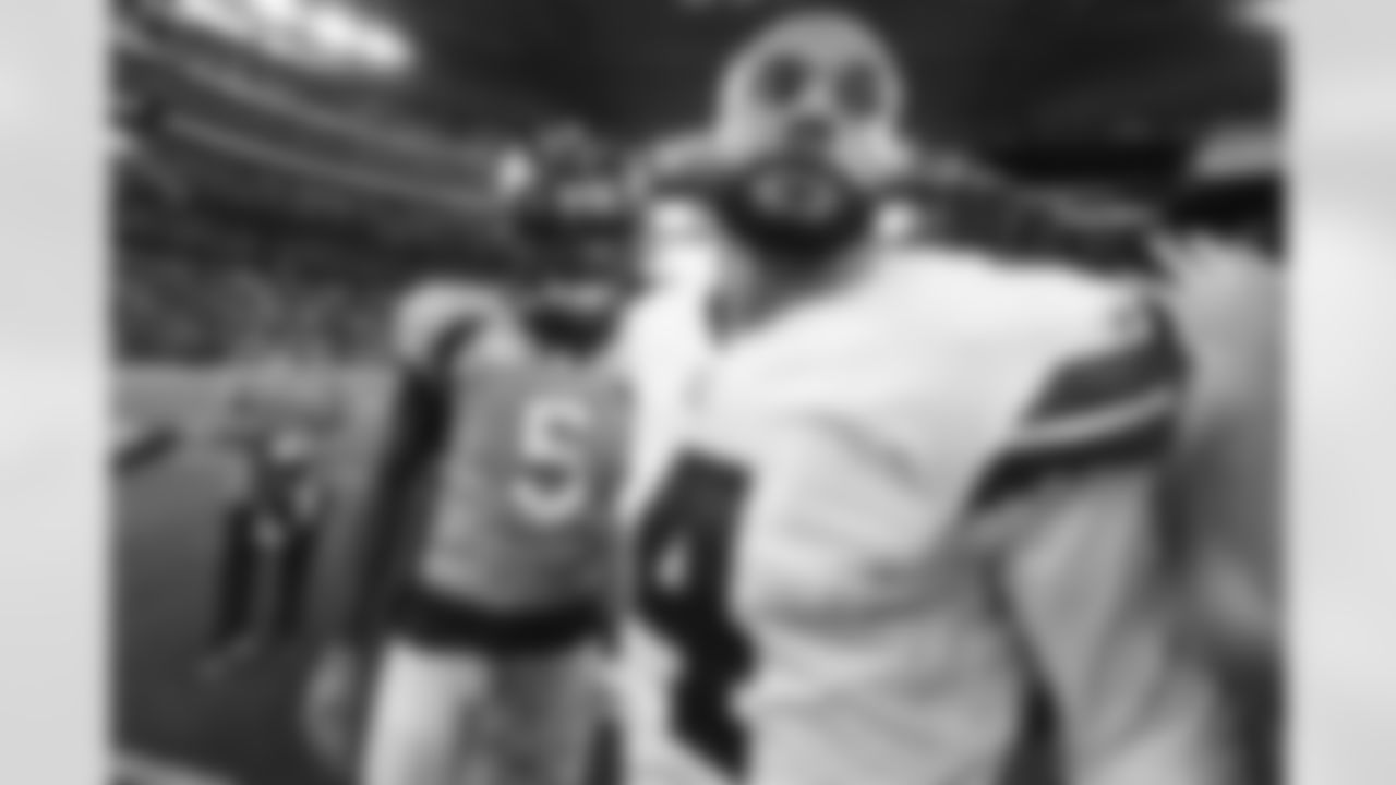 Denver Broncos quarterback Teddy Bridgewater (5) and Dallas Cowboys quarterback Dak Prescott (4) during the NFL game against the Dallas Cowboys on Sunday, November 7, 2021 at AT&T Stadium in Arlington, Texas.
Photo by Gabriel Christus