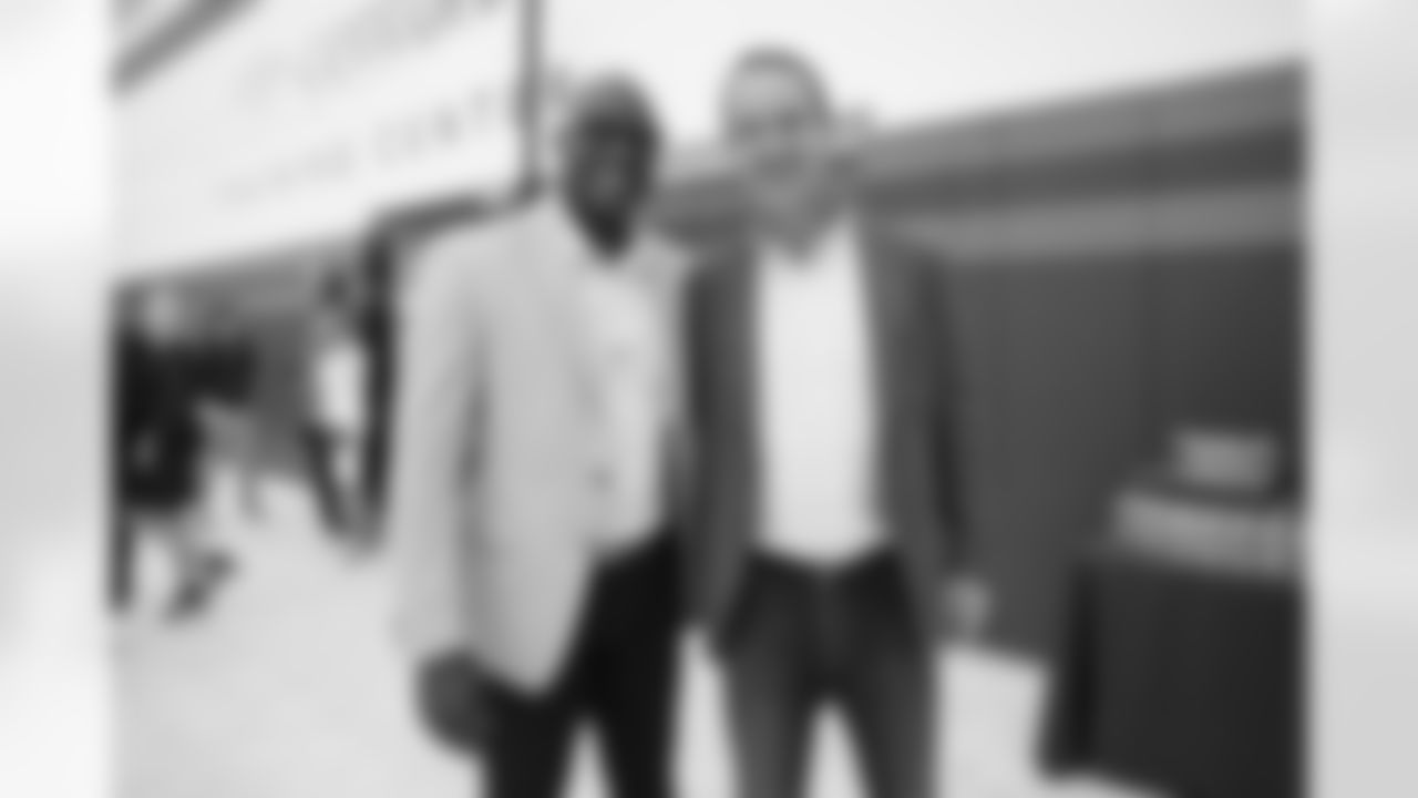 DeMarcus Ware and Peyton Manning during the alumni banquet and reunion celebration at Centura Health Training Center in Englewood, Colorado on September 16, 2023. Photo by Gabriel Christus / Denver Broncos