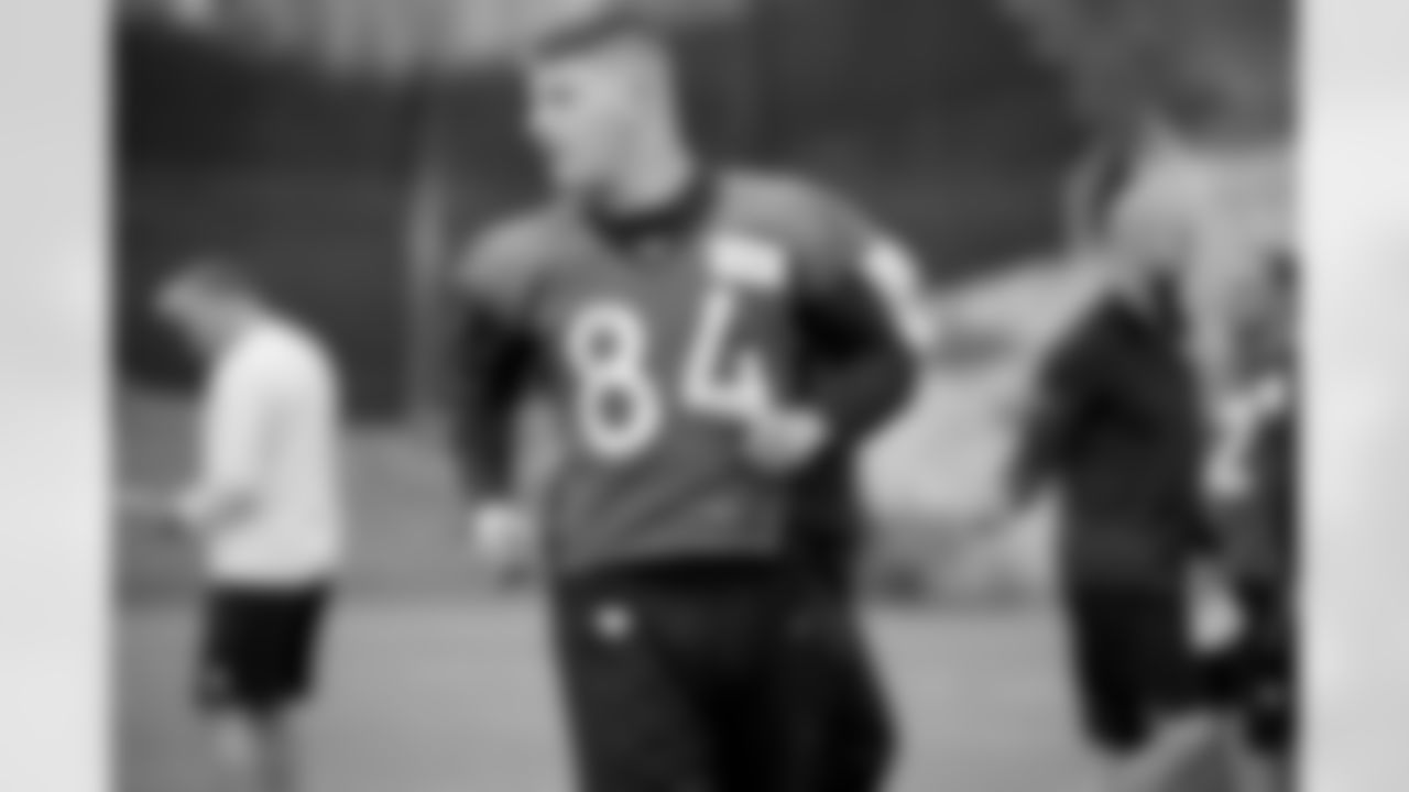 Tight end Troy Fumagalli participates in a rookie minicamp walkthrough on Friday afternoon.