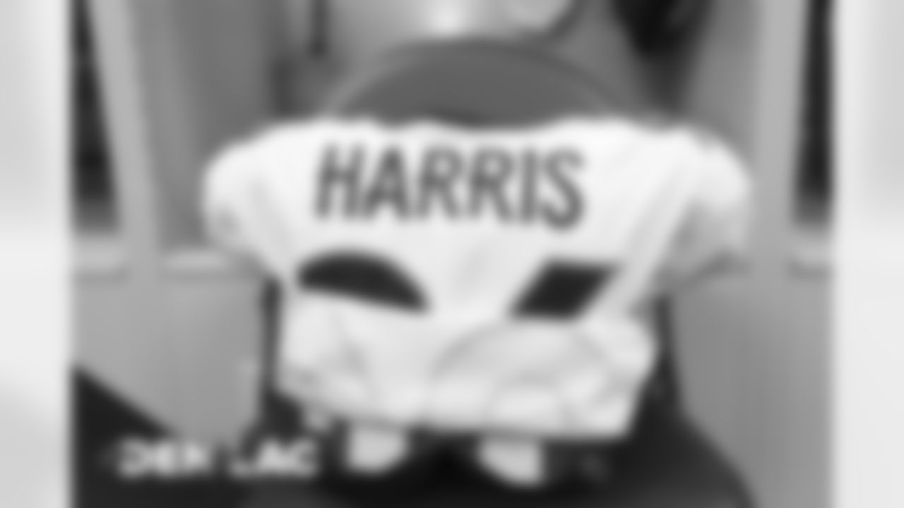 Shelby Harris's jersey in the locker room before the Broncos' Week 16 game against the Los Angeles Chargers at SoFi Stadium in Inglewood, California. (Photo by Gabriel Christus)