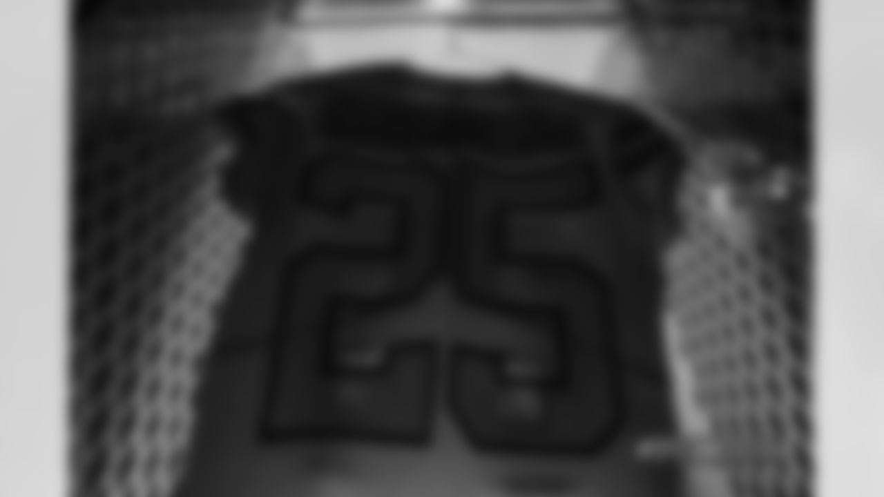 A close-up look at the Broncos' Color Rush jerseys during a photoshoot on November 20, 2018.
