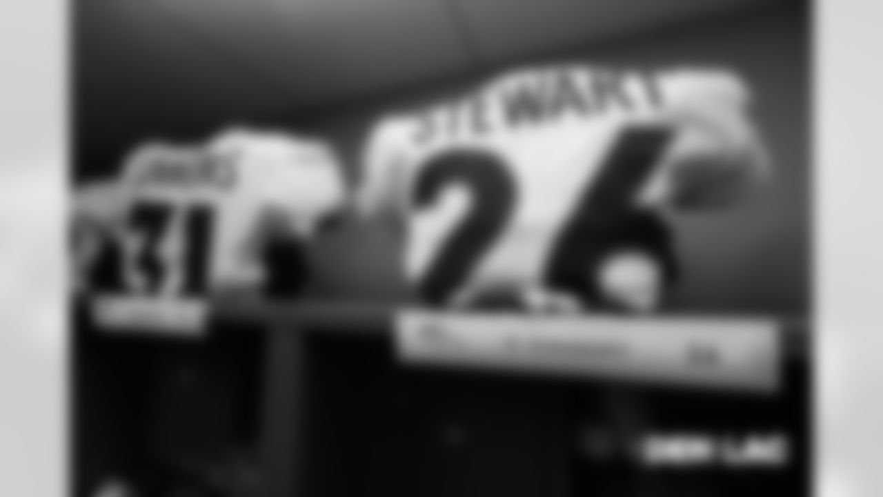 Darian Stewart's jersey in the locker room pregame before the Broncos' Week 11 game against the Los Angeles Chargers at StubHub Center on November 18, 2018.