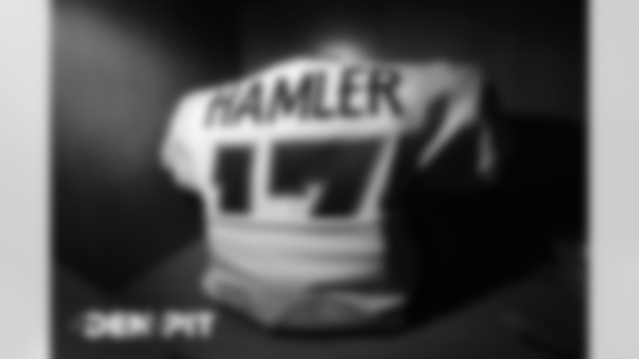 KJ Hamler's jersey and pads in the locker room before the Broncos' Week 2 game against the Pittsburgh Steelers at Heinz Field in Pittsburgh, Pennsylvania, on September 20, 2020. (Photo by Ben Swanson)